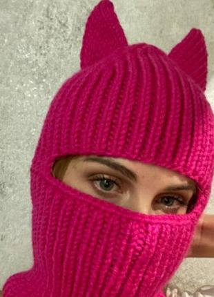 В'язана стильна тепла зимова шапка балаклава капор шлем