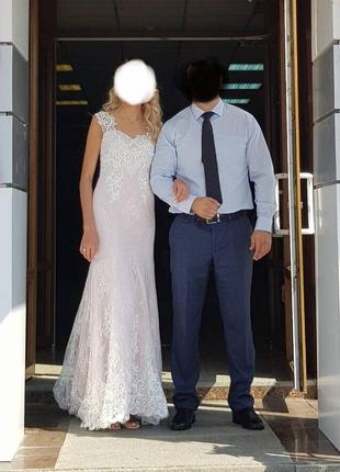 Свадебное платье, бело-розовое, 36-38 р-р