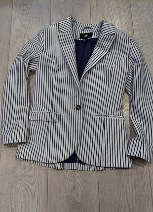 Шикарный пиджак, жакет белый в синюю полоску h&м 44-468 фото