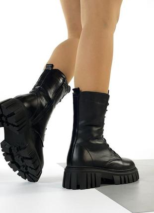 Женские зимние кожаные ботинки берцы натуральная кожа с теплым мехом по всей длине на молнии зима панк гранж2 фото