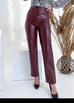 Прямі шкіряні жіночі брюки ar-22101 фото