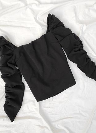 Черный базовый лонг с драпировкой на рукавах ✨boohoo✨ кофта гольф блуза блузка с квадратным вырезом лонгслив