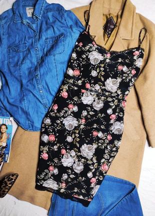 Topshop плаття чорне з гіпюром відкритою спиною квітковий принт по фігурі олівець футляр міді