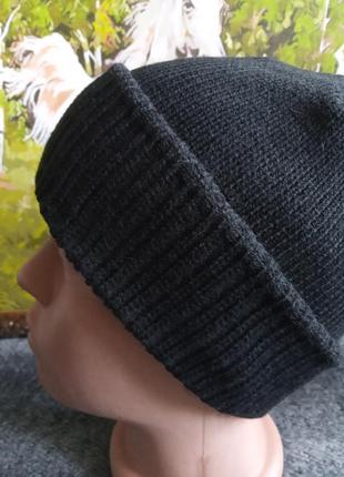Розпродаж чоловіча (підліткова) в'язана шапка шапочка одинарная з відворотом невеликий розмір  чорна повсякденна