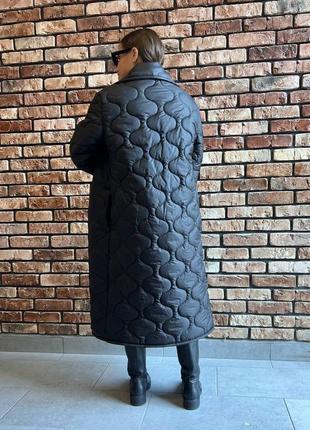 Зима!! куртка двухсторонняя пуховик пальто стеганое круги на запах с поясом теплое длинное черное7 фото