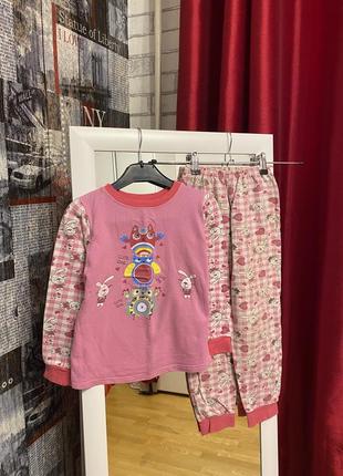 Красивая пижамка на байке для девочки с зайчиками, 122-128см