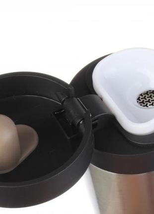 Термостакан 350 мл с с сеточкой для заваривания чая на кнопке серебристый3 фото