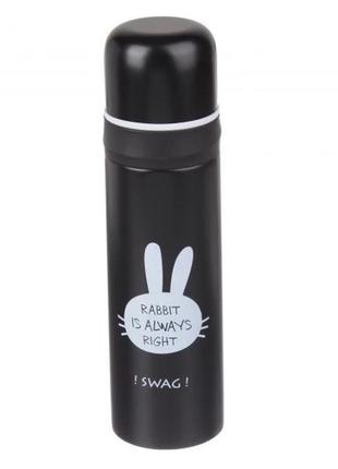 Термос 500 мл нержавейка с крышкой-чашкой черный