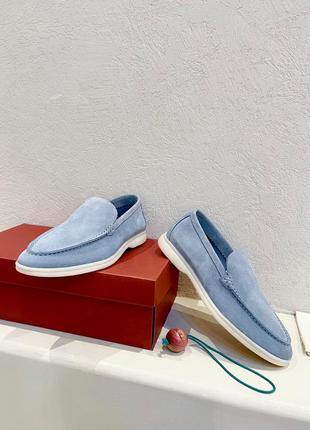 Голубые замшевые лоферы loro piana summer walk ботинки деми демисезонные сапоги лоро пиана туфли9 фото