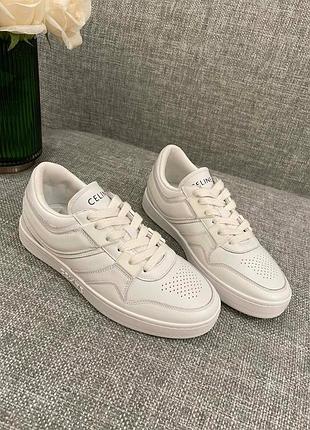 Женские белые кожаные короткие кроссовки celine ct-02 mid кеды селин на шнуровке