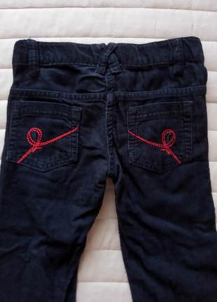 Вельветовые джинсы lupilu на девочку 2-3 года 98 см синие штаны брюки брючки красная вышивка вельвет2 фото