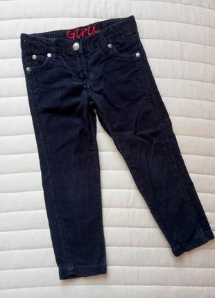 Вельветовые джинсы lupilu на девочку 2-3 года 98 см синие штаны брюки брючки красная вышивка вельвет4 фото