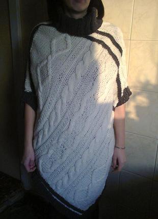 Ассиметричное вязаное платье-свитер р.l из шерсти, авторская ручная работа2 фото