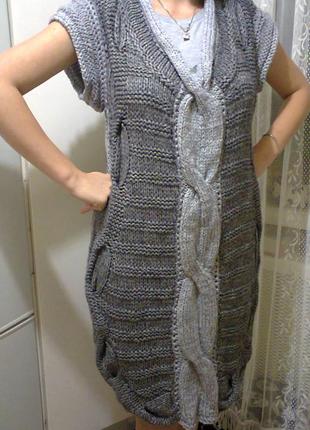 Шикарное вязаное платье р.l, ручная работа