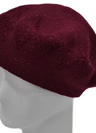 Берет женский двойной шерстяной lirus варена бордовый