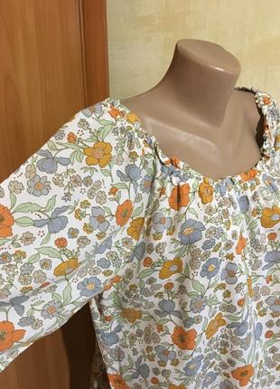 Натуральная блуза в цветочный принт,реглан,16-204 фото