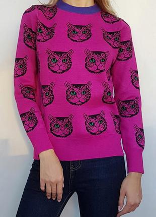 Распродажа! яркий теплый модный свитер с котами
