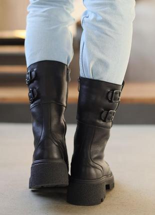 Теплые женские высокие ботинки на зиму, берцы, берцы кожаные черные зимние (зима 2022-2023) для женщин, стильные, удобные, комфортные7 фото