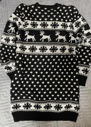 Вязанный свитер платье принт олени5 фото