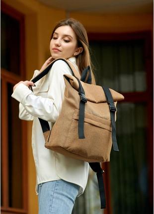 Жіночий рюкзак рол sambag rolltop milton коричневий тканий4 фото