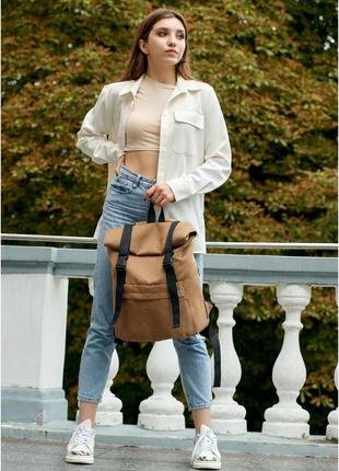 Жіночий рюкзак рол sambag rolltop milton коричневий тканий7 фото