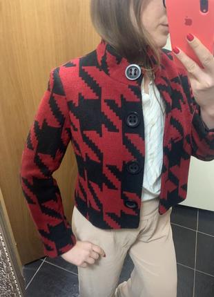 Красный жакет,укороченый жакет,шерстяной пиджак6 фото