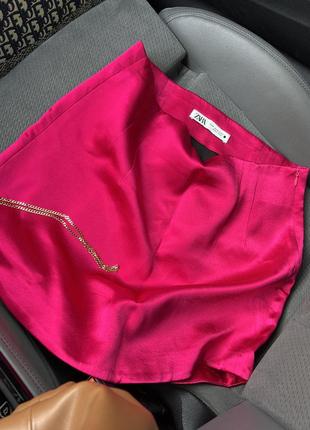 Шелковая розовая яркая юбка атласная юбка zara10 фото