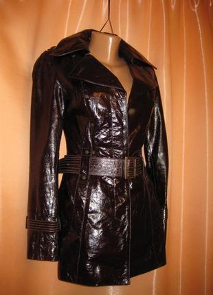 Шикарная куртка кожанка кожа натуральная лакированная км1233 турция ece  s маленький размер демисезо6 фото