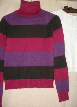 В'язаний тонкий светр з мохером в широкую смужку h&m високе горло1 фото