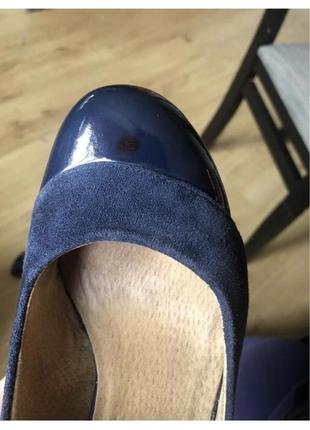 Синие замшевые кожаные лаковые туфли лодочки7 фото