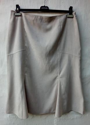 Красивая бежевая юбка под замш внизу клинья,большой размер,базовая,батл.1 фото