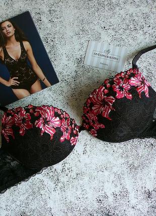 Чорний бюстгальтер intimissimi bellissima 80c з рожевим мереживом