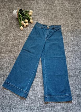 Сині стрейчеві джинси капрі з високою посадкою  /розмір 40/м.