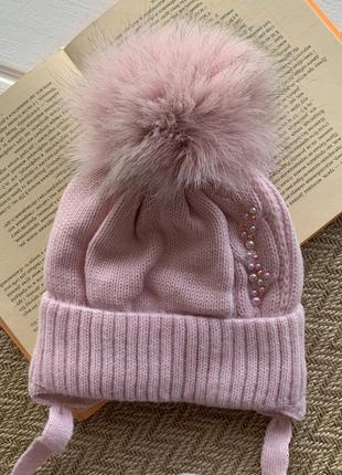Зимова шапка рожева для дівчинки