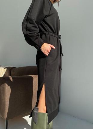 Сукня morandi з розрізами по бокам і куліскою на талії чорний колір2 фото