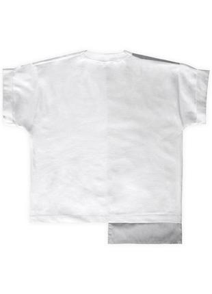 Женская асимметричная укороченная серо-белая футболка из 100%ного хлопка4 фото
