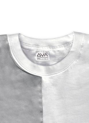 Женская асимметричная укороченная серо-белая футболка из 100%ного хлопка2 фото