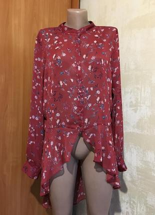 Шифонова сорочка з баскою,в принт!