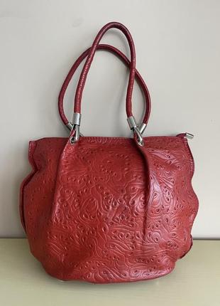 Кожаная сумка на плече тиснение бренд genuine leather Moda In Pelle