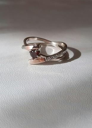 🫧 18  размер кольцо серебро с золотом цирконий красный3 фото