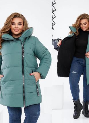 Куртка зима. цвет: чёрный, горчица, какао, фисташка. ткань: плащовка плотная на силиконе 200