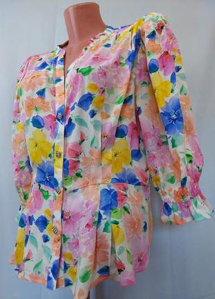 Стильная блуза в яркий цветочный принт zara (размер 38-40)9 фото