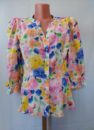 Стильная блуза в яркий цветочный принт zara (размер 38-40)3 фото