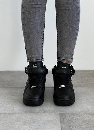 Nike air force mid utility all black x, жіночі кросівки найк форс чорні демісезонні, кросовки женские найк весна-осень6 фото