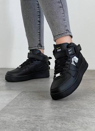 Nike air force mid utility all black x, жіночі кросівки найк форс чорні демісезонні, кросовки женские найк весна-осень3 фото