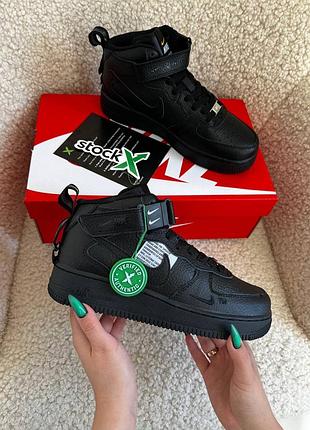 Nike air force mid utility all black x, жіночі кросівки найк форс чорні демісезонні, кросовки женские найк весна-осень