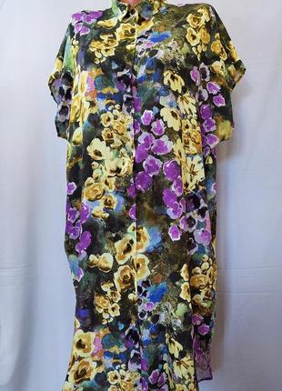 Яркое стильное платье-рубашка оверсайс monki (размер 34-40)6 фото