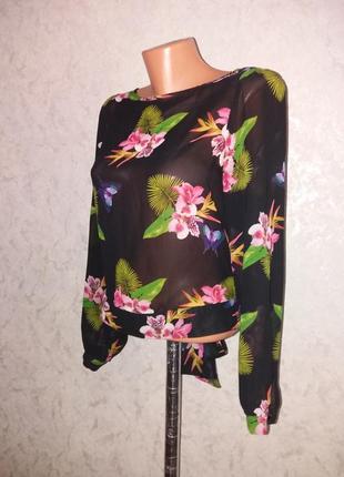 Яркая шифоновая блузка в цветы2 фото