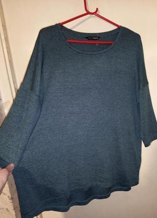 Трикотажной вязки,меланж,стрейч,блузка-джемпер с удлинённой спинкой,большого размера,kappahi1 фото