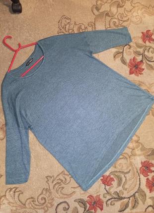 Трикотажной вязки,меланж,стрейч,блузка-джемпер с удлинённой спинкой,большого размера,kappahi5 фото